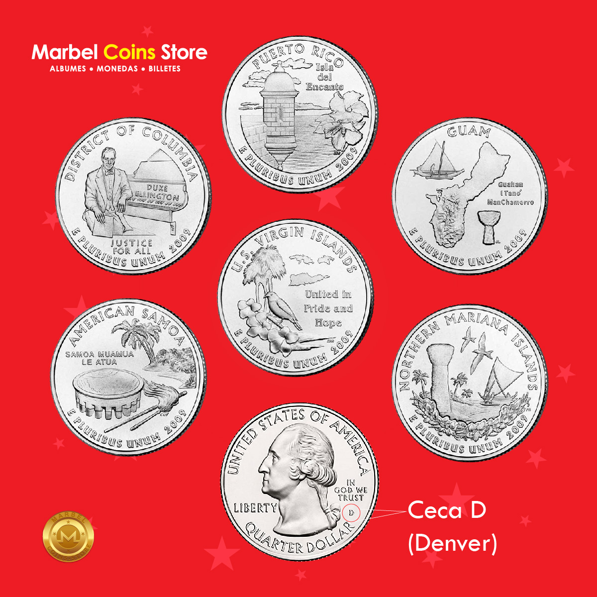 Este set de 6 monedas de territorios, colonias adheridas USA son monedas nuevas sin circular importadas (UNC)