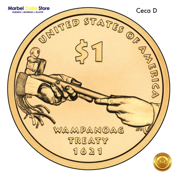 2011 1 Dólar USA Nativo Americano (Tratado Wampanoag) - Imagen 2