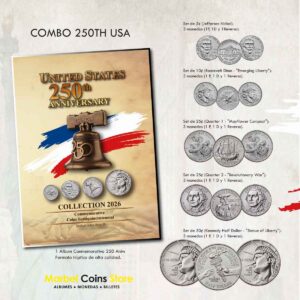 2026 P-D-REV: Combo Especial Semiquincentenario (Álbum + Set de Monedas 250 Aniv.)