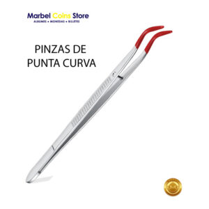 Pinza Numismática Profesional de Punta Curva con Revestimiento de Goma