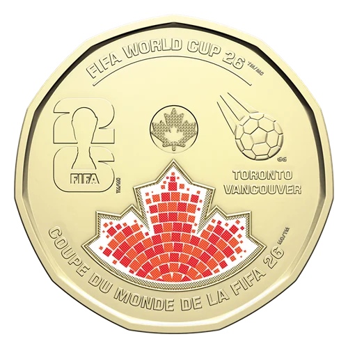 Moneda de $1 Dólar Canadá 2026 - Copa Mundial de la FIFA (Colorizada)