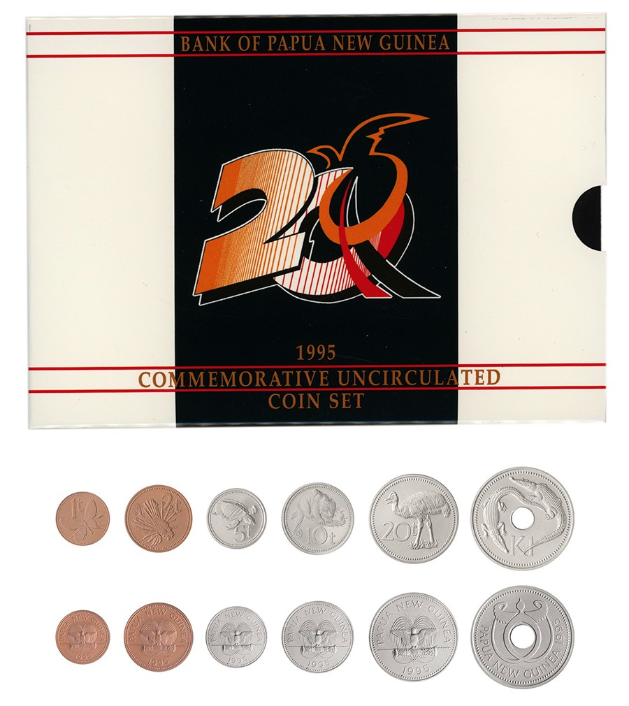 1995 Set de 6 Monedas Papúa Nueva Guinea (1 Toea a 1 Kina) - Fauna Nativa (Condición Mint / UNC) - Imagen 2